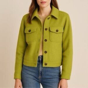 Joie Womens Wool Blend Jacket Large. 🍋‍🟩 Lime Green Button Front Collared Casual